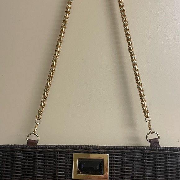 NWOT Kara Ross Designer Wicker Handbag With Gold Chain - Picture 7 of 10